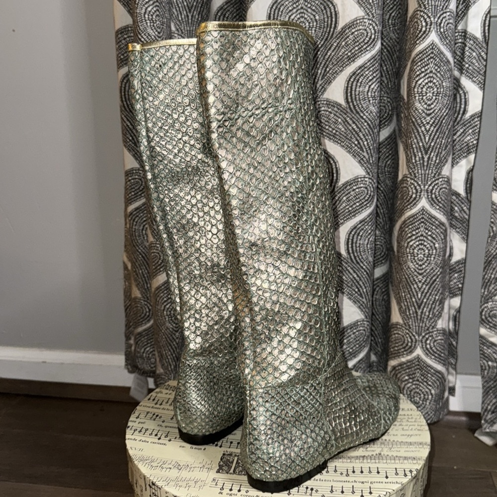 Carlos Falchi Mint Green Python Flat Boots - image 5